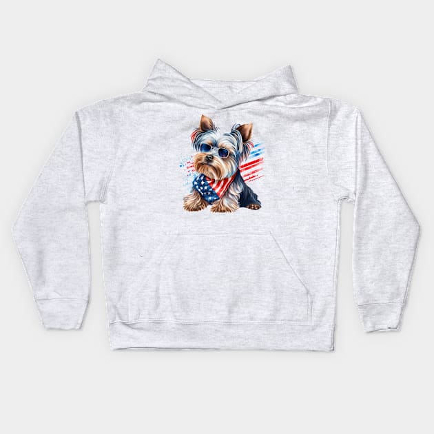 4th of July Yorkshire Terrier #2 Kids Hoodie by Chromatic Fusion Studio